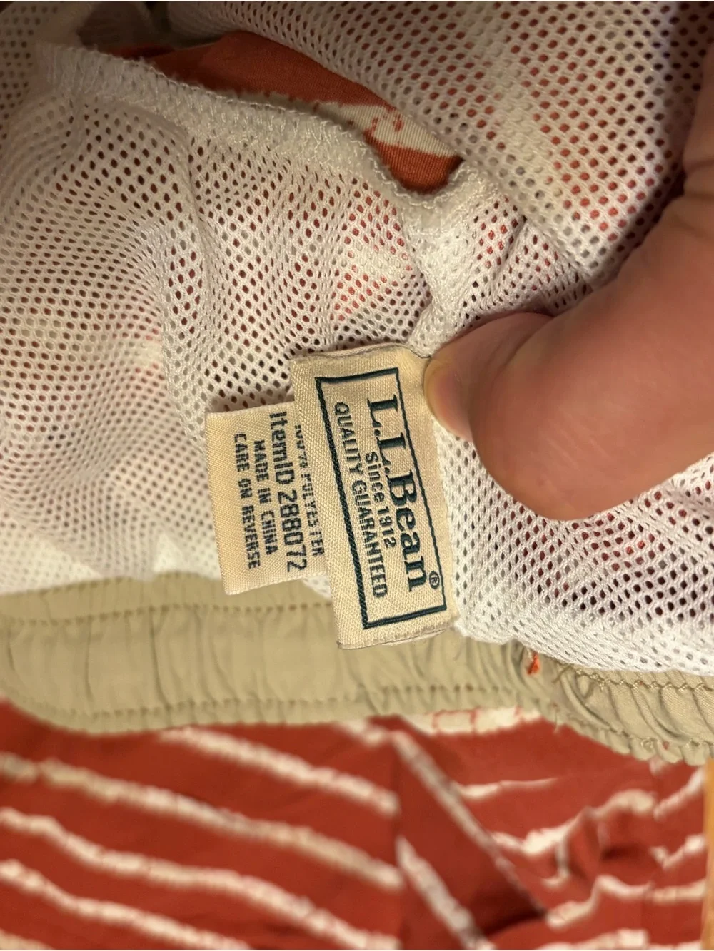 L.L. Bean Men's Rust and Cream Striped Swim Trunks
